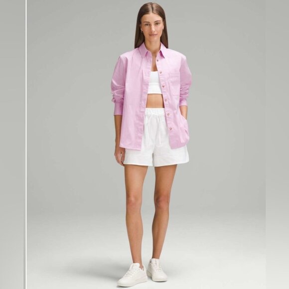 Lululemon RelaxedFit Casual Mauve Purple Cotton-Blend Poplin Button-Down Shirt M - Picture 1 of 4